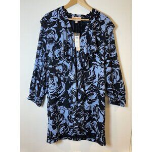 NWT Chico's Black Label Dress Sheath Black Blue Ruffle Size Large L New